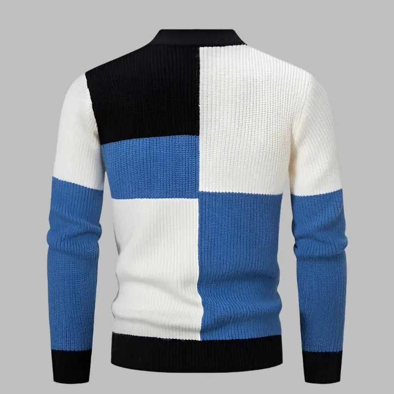 Fashionable Patchwork Mock Neck Pullover - Slim Casual Knitwear for Men