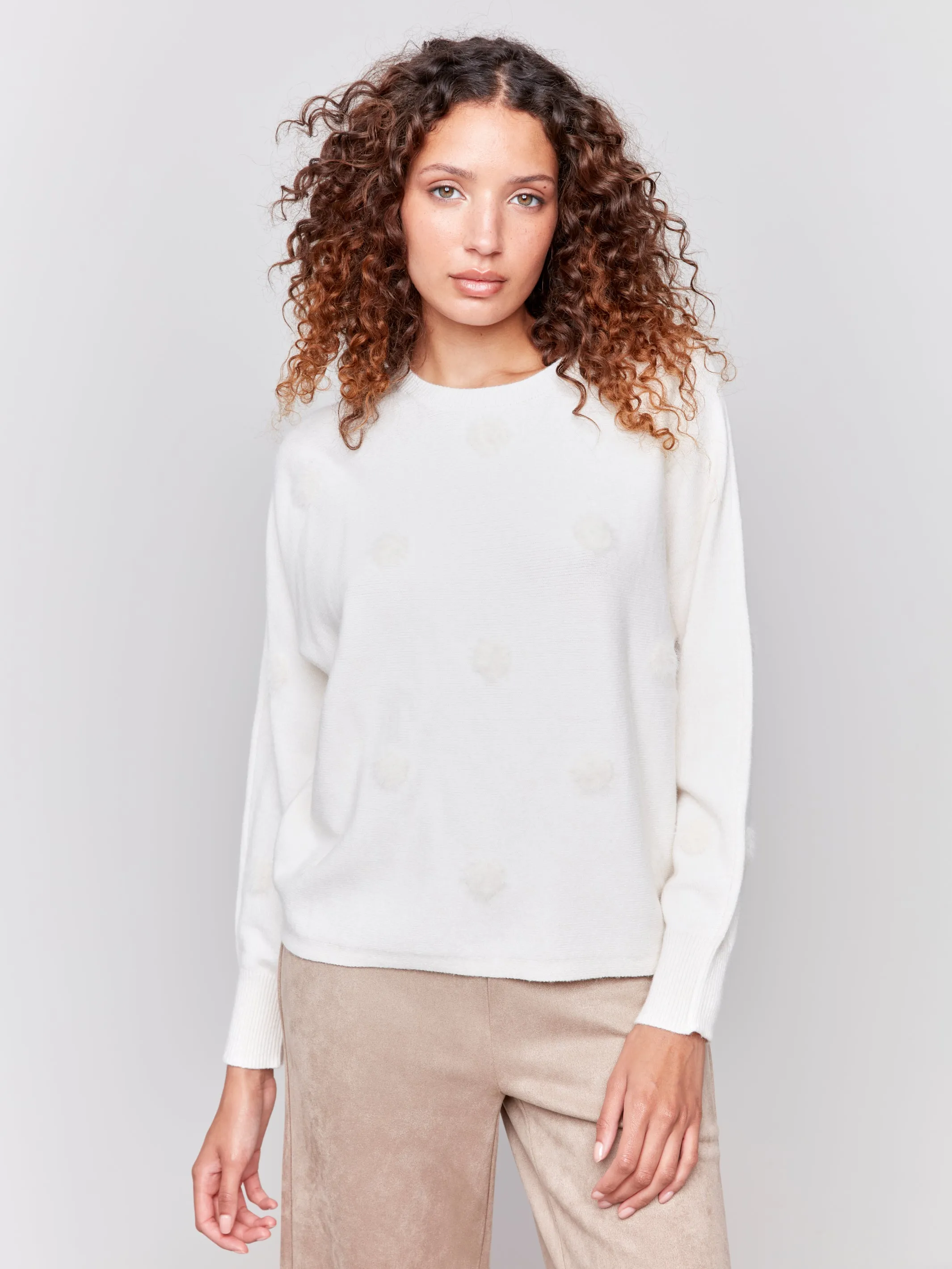 Faux Fur Polka Dot Sweater Natural by Charlie B