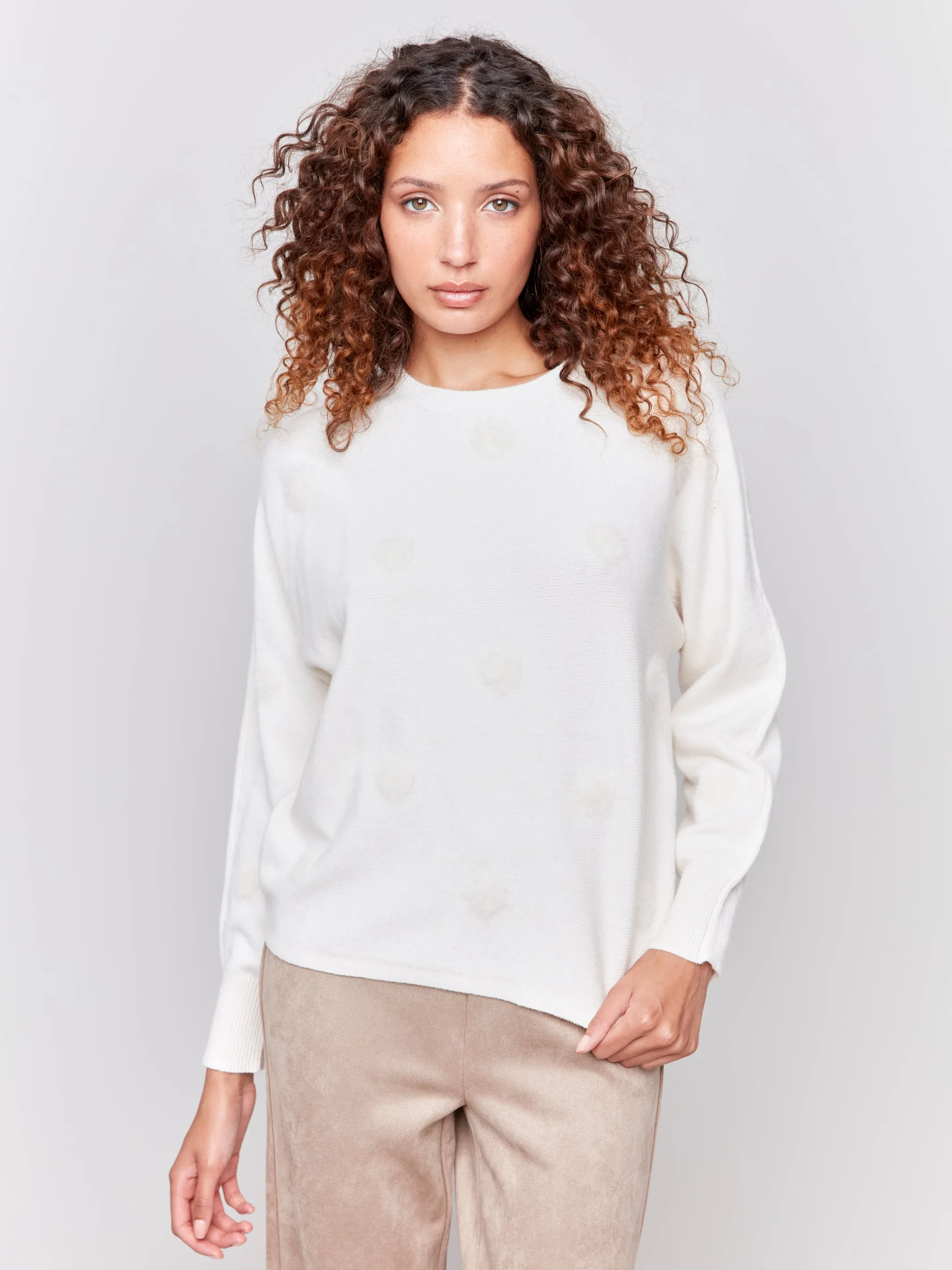 Faux Fur Polka Dot Sweater Natural by Charlie B