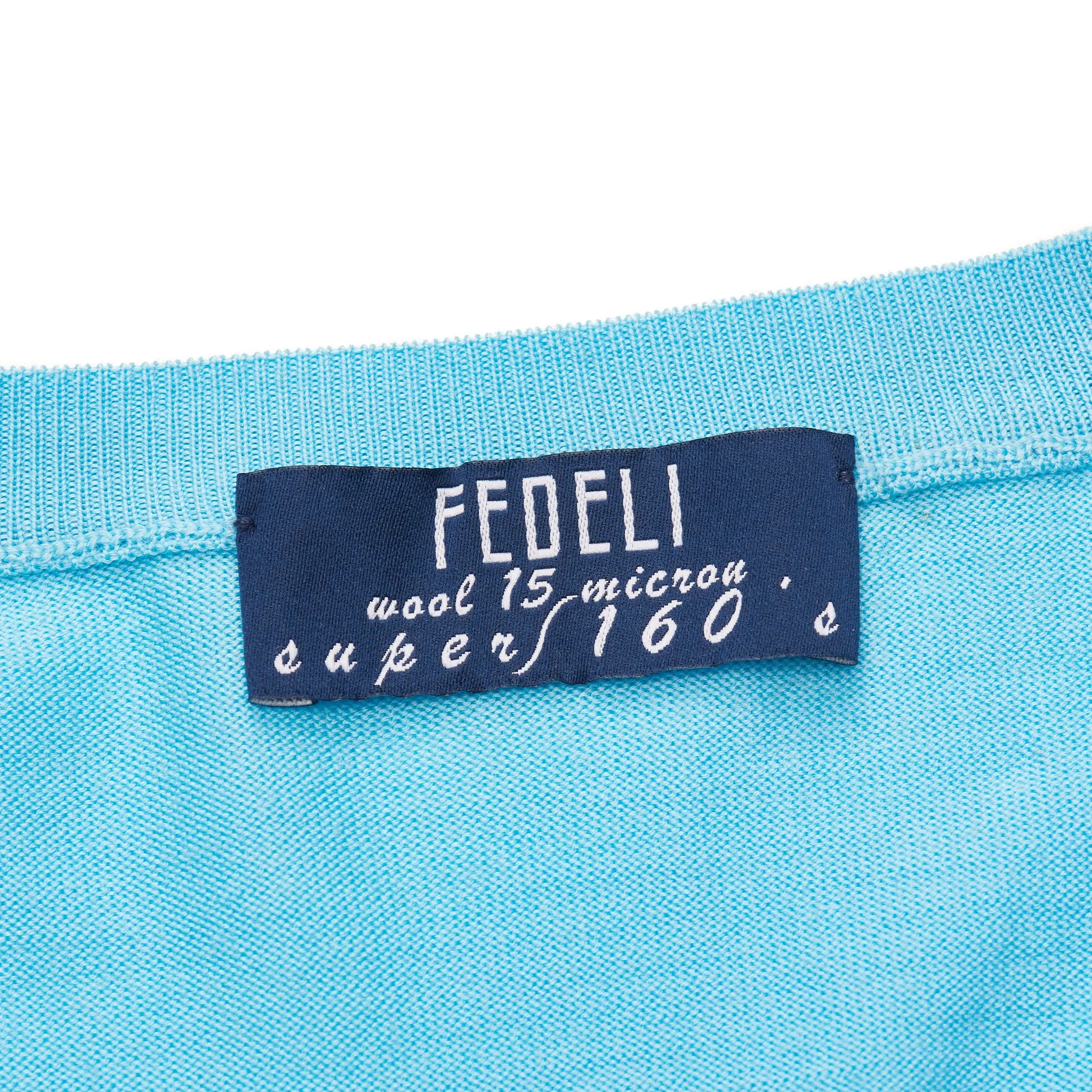 FEDELI Light Blue 15 Micron Wool Super 160's V-Neck Sweater NEW