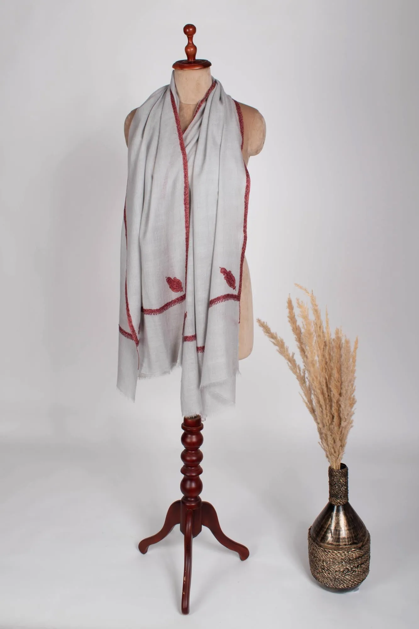 Frost White Embroidered Cashmere Wrap - MONTEREY