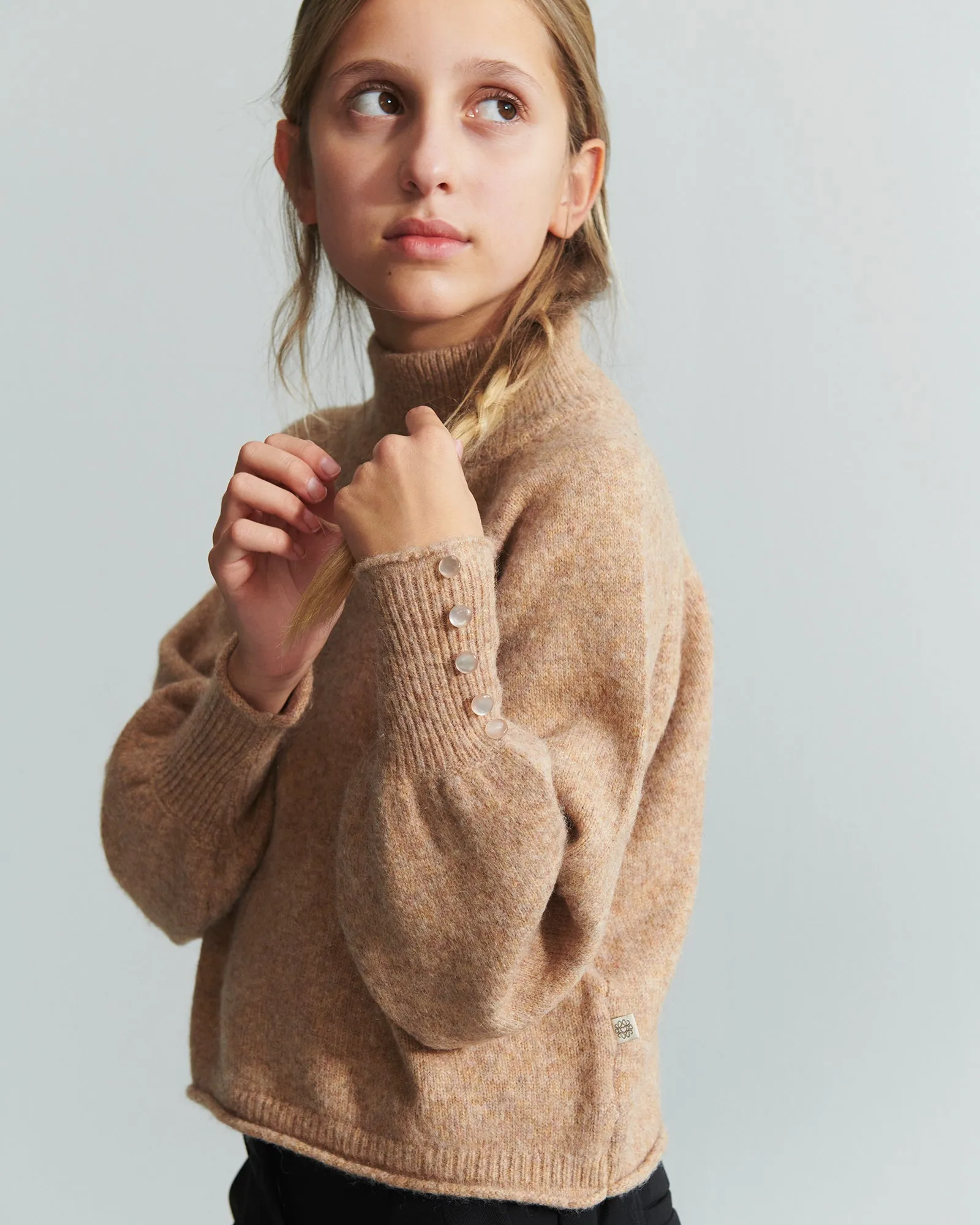 Fuzzy Knit Sweater - Tween - Dark Beige Melange