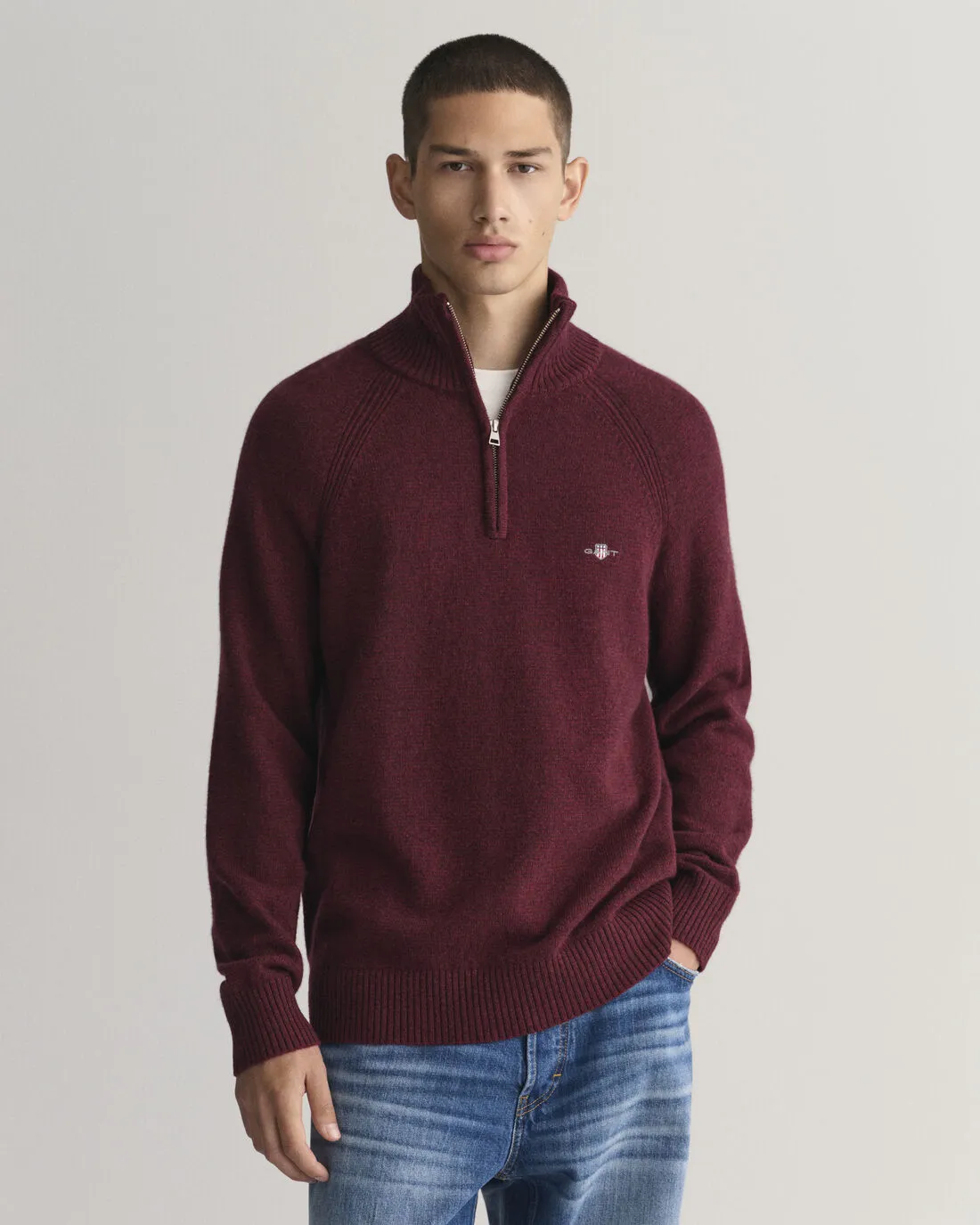 GANT - Bicolored Raglan Half Zip, Bordeaux Melange