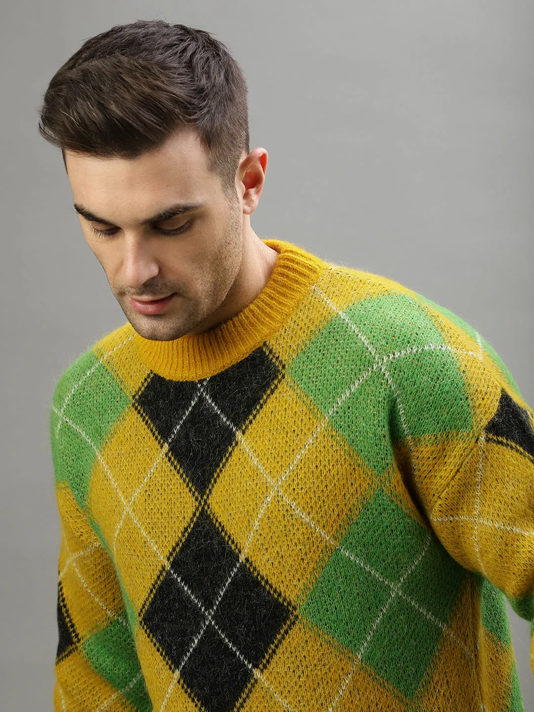 Gant Men Argyle Round Neck Full Sleeves Sweater