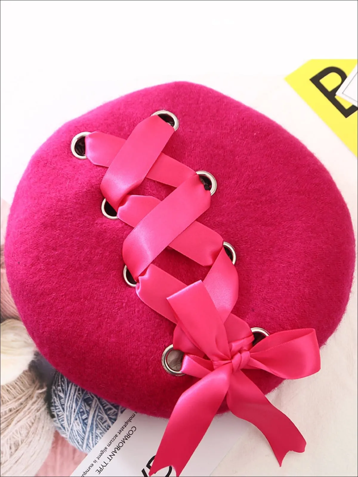 Girls Casual Satin Lace Up Beret