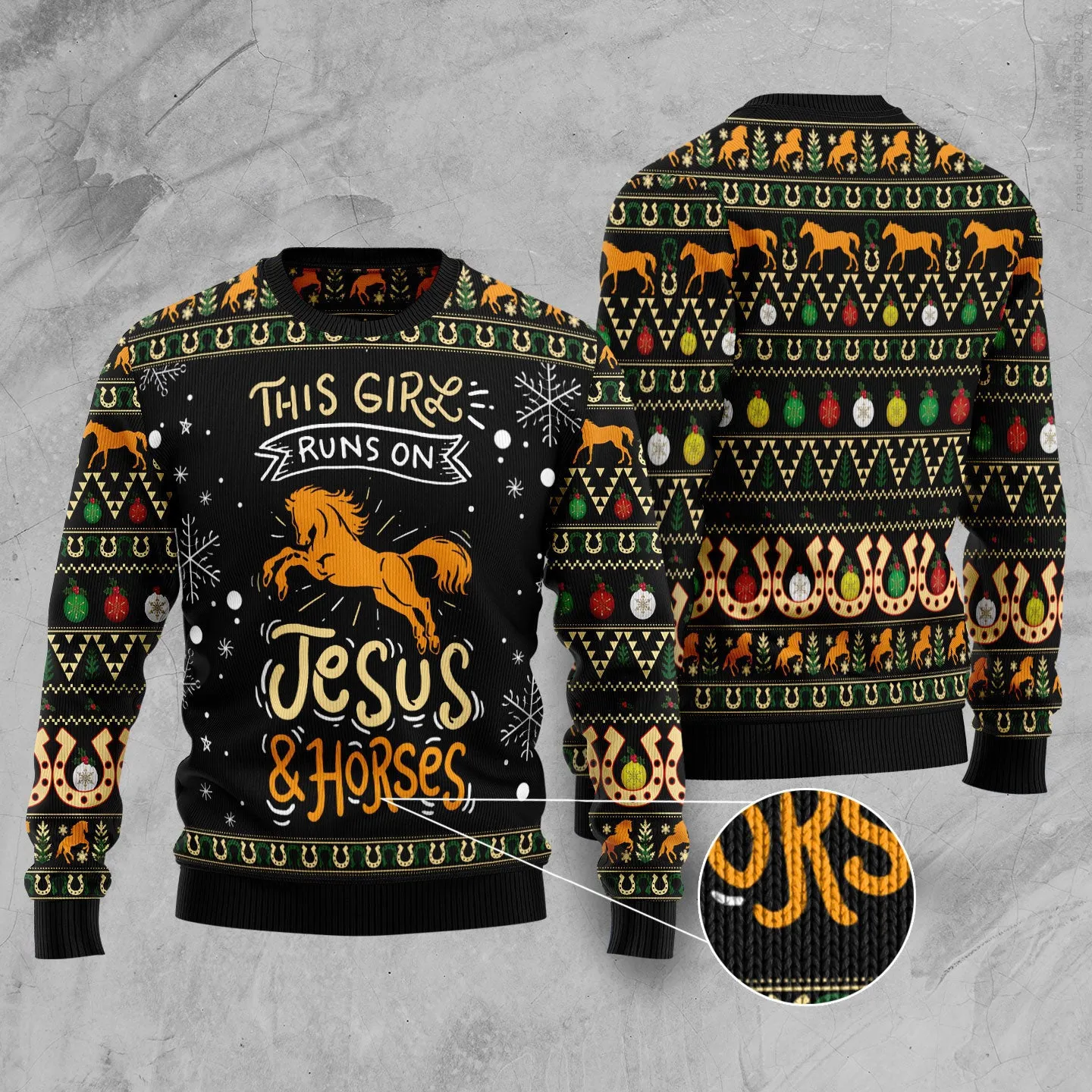 Girls Run On Jesus And Horses Ugly Christmas Sweater - Xmas Gifts For Him Or Her - Christmas Gift For Friends - Jesus Christ Sweater