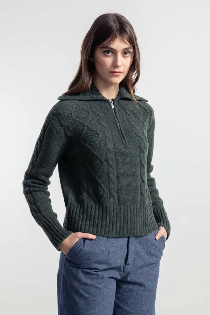 Giuditta Wool Zip Sweater Green