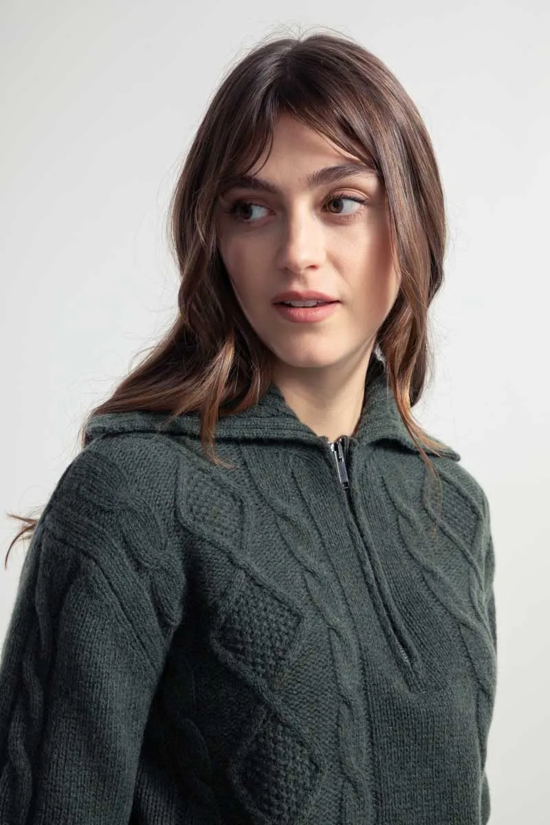 Giuditta Wool Zip Sweater Green