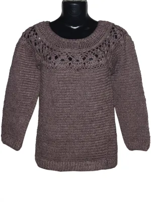 Graminarts Crochet Design Handmade Tan Woollen Top Style Sweater For Women