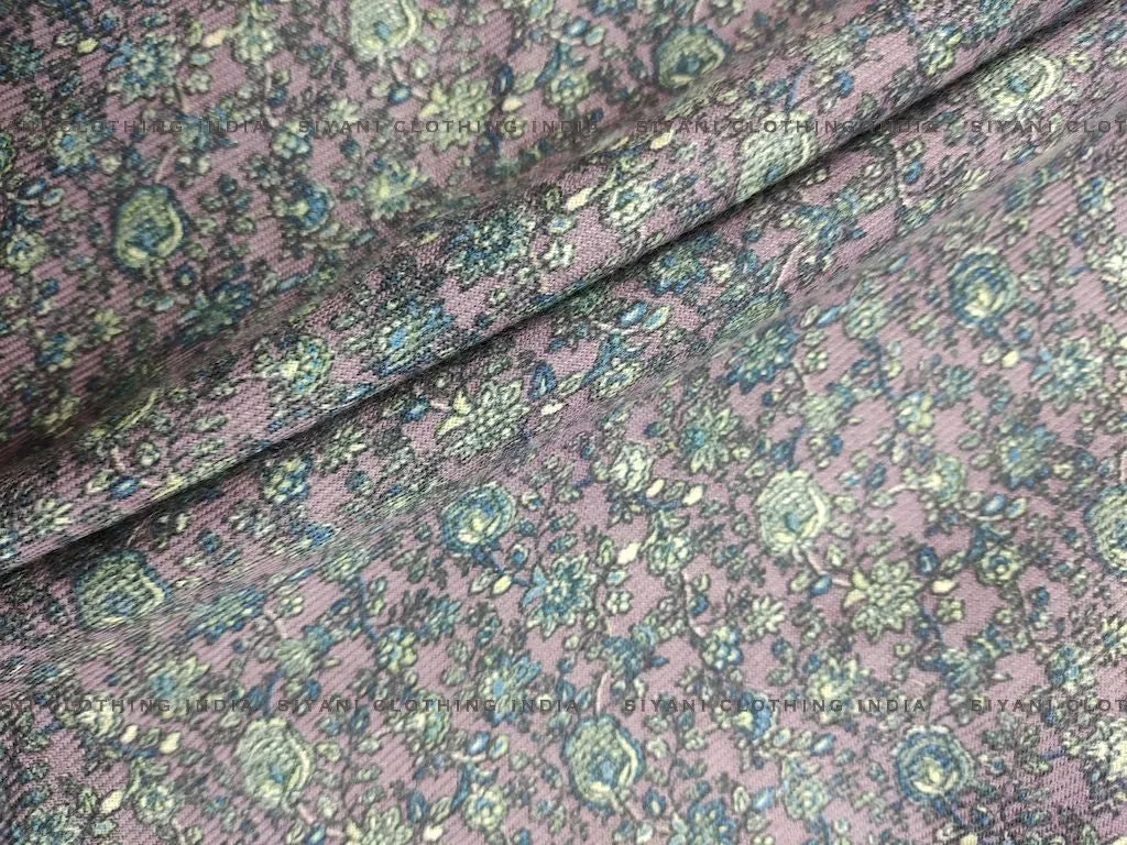 Gray Flowers Printed Wool Fabric