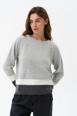 Grey Color Block Knit Sweater