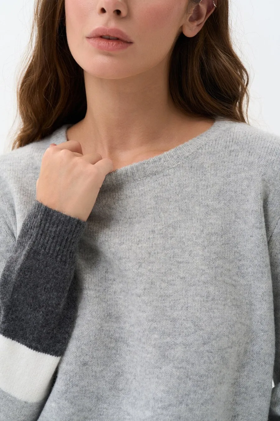 Grey Color Block Knit Sweater