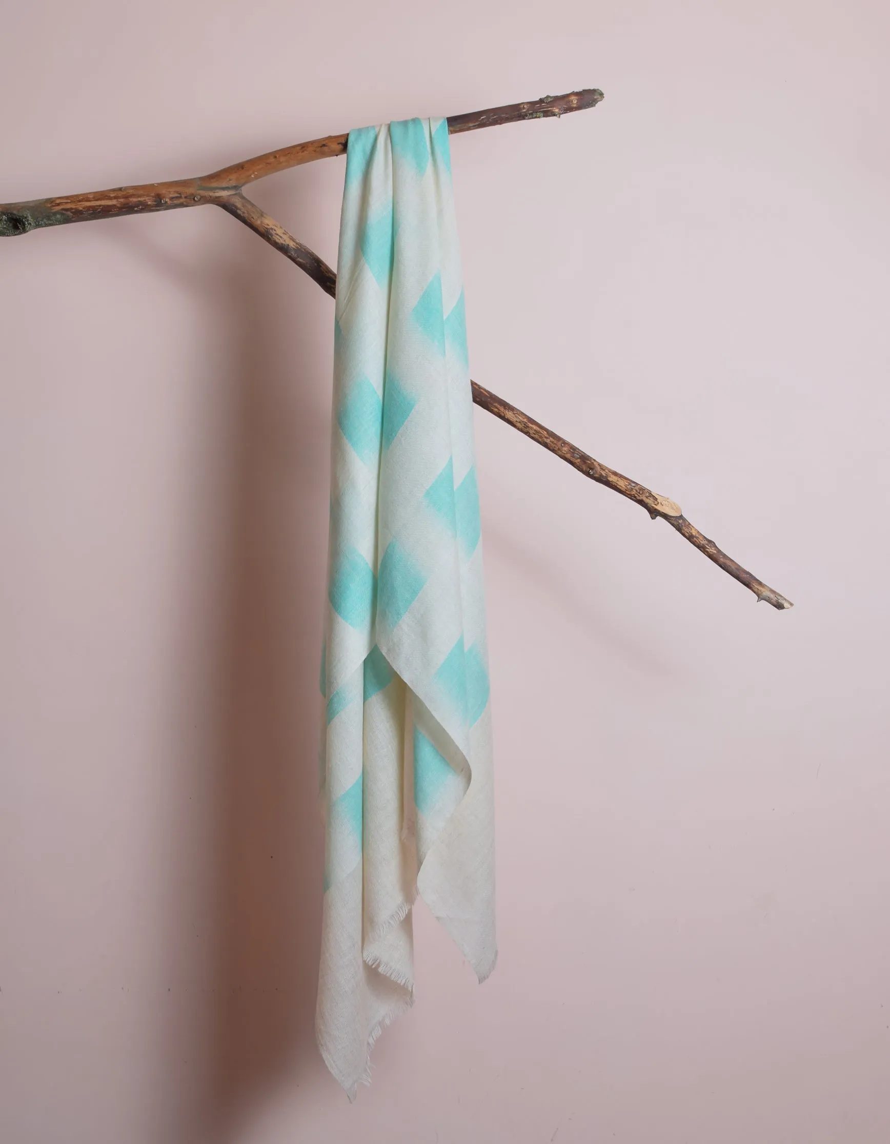 Handwoven Seafoam Ikat Pattern Cashmere Pashmina Stole