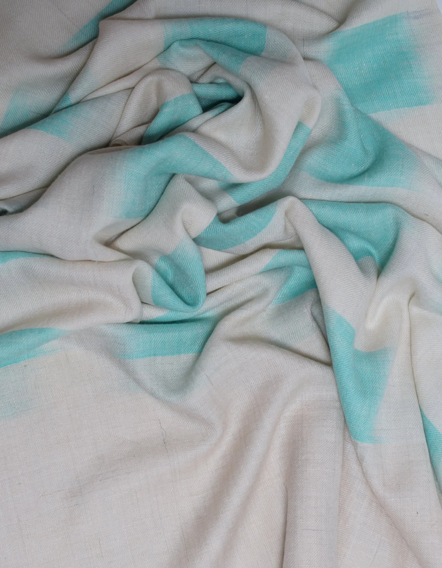 Handwoven Seafoam Ikat Pattern Cashmere Pashmina Stole