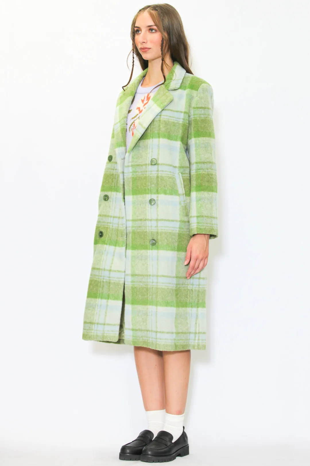 Heavy Wool Pastel Green Plaid Coat