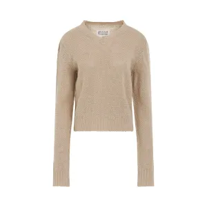 Hemp Basket Weave Knit Sweater in Beige