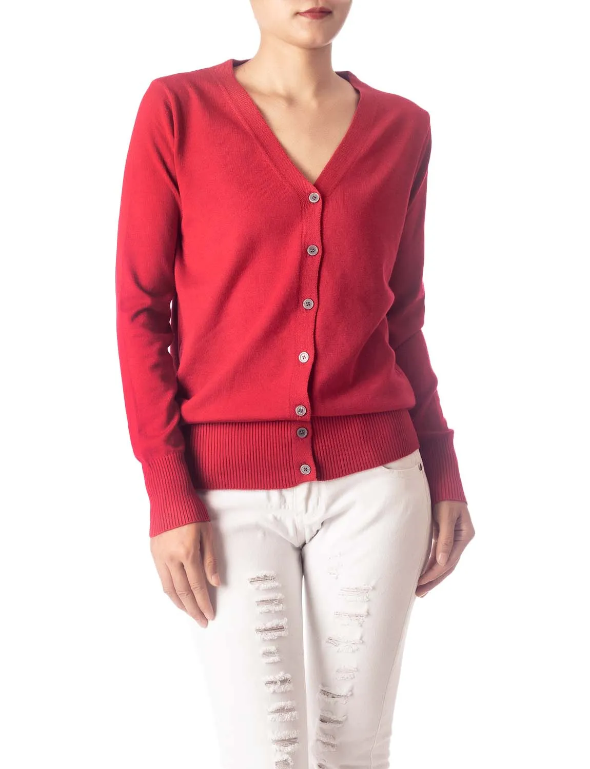 iB-iP Women's Fashion Button V-neck Ladys Sweater Lightweight Cardigan