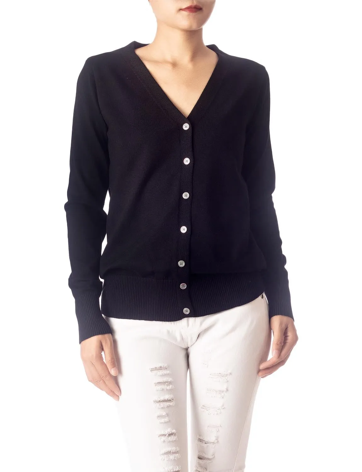 iB-iP Women's Fashion Button V-neck Ladys Sweater Lightweight Cardigan