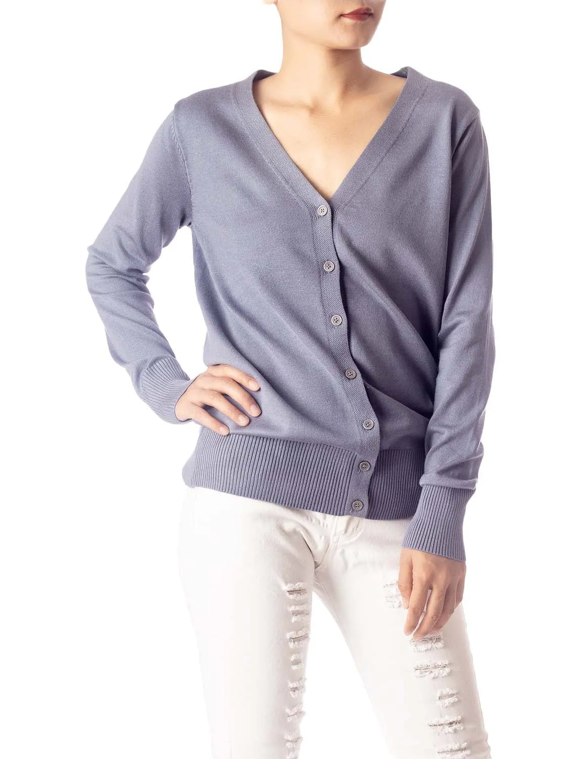 iB-iP Women's Fashion Button V-neck Ladys Sweater Lightweight Cardigan