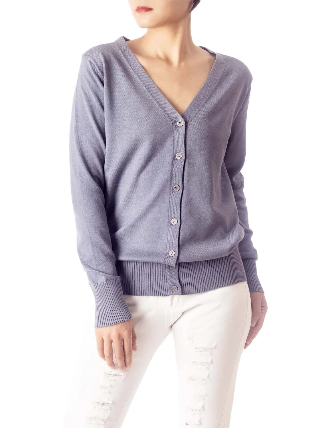 iB-iP Women's Fashion Button V-neck Ladys Sweater Lightweight Cardigan