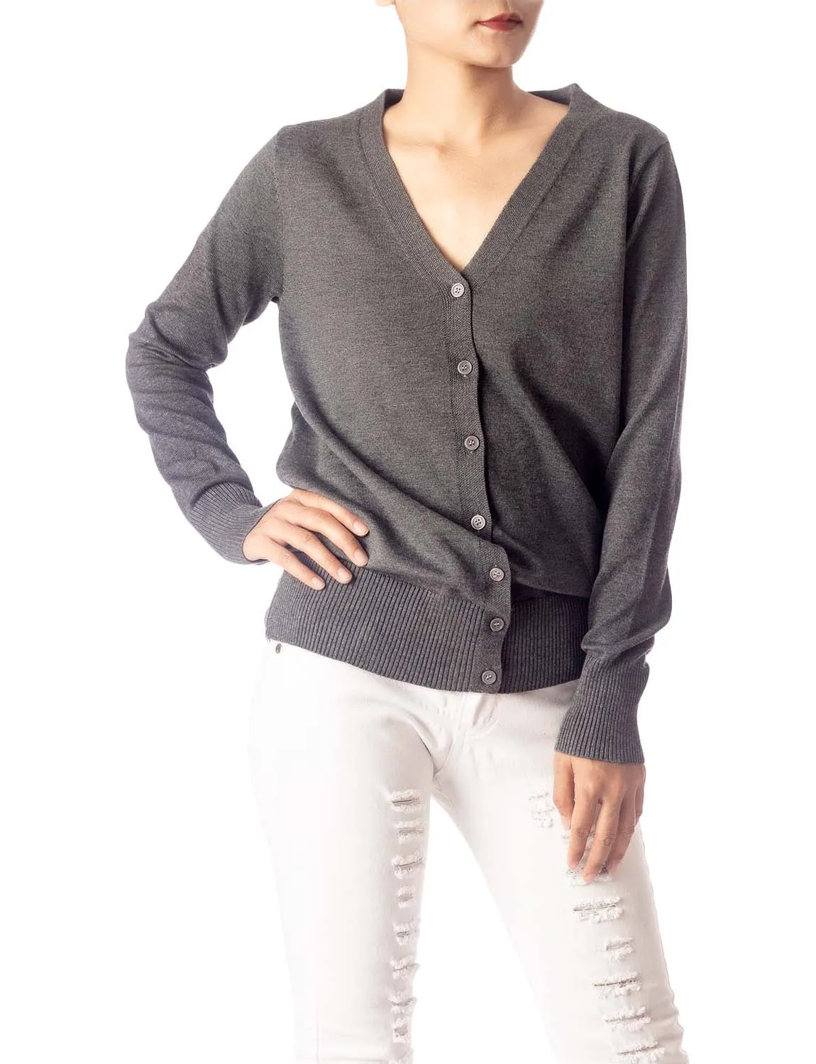 iB-iP Women's Fashion Button V-neck Ladys Sweater Lightweight Cardigan