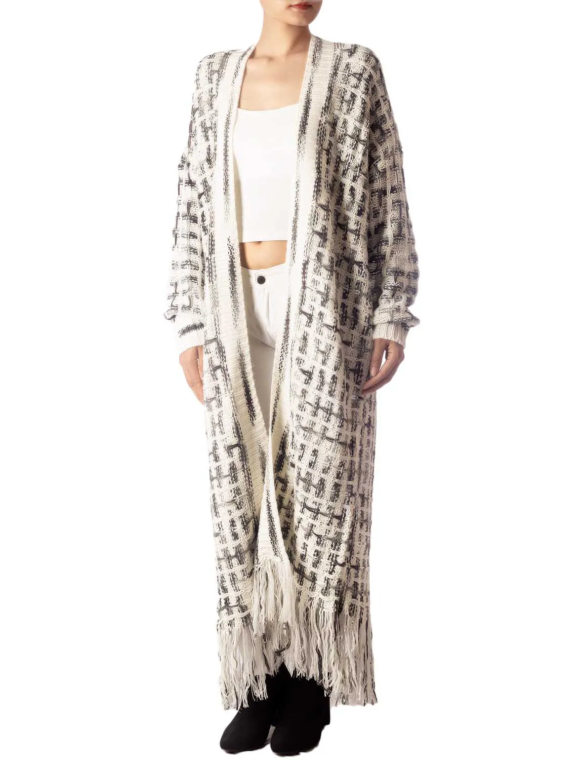 iB-iP Women's Sweater Loose Oversized Casual Tassels Maxi Long Sleeve Cardigan