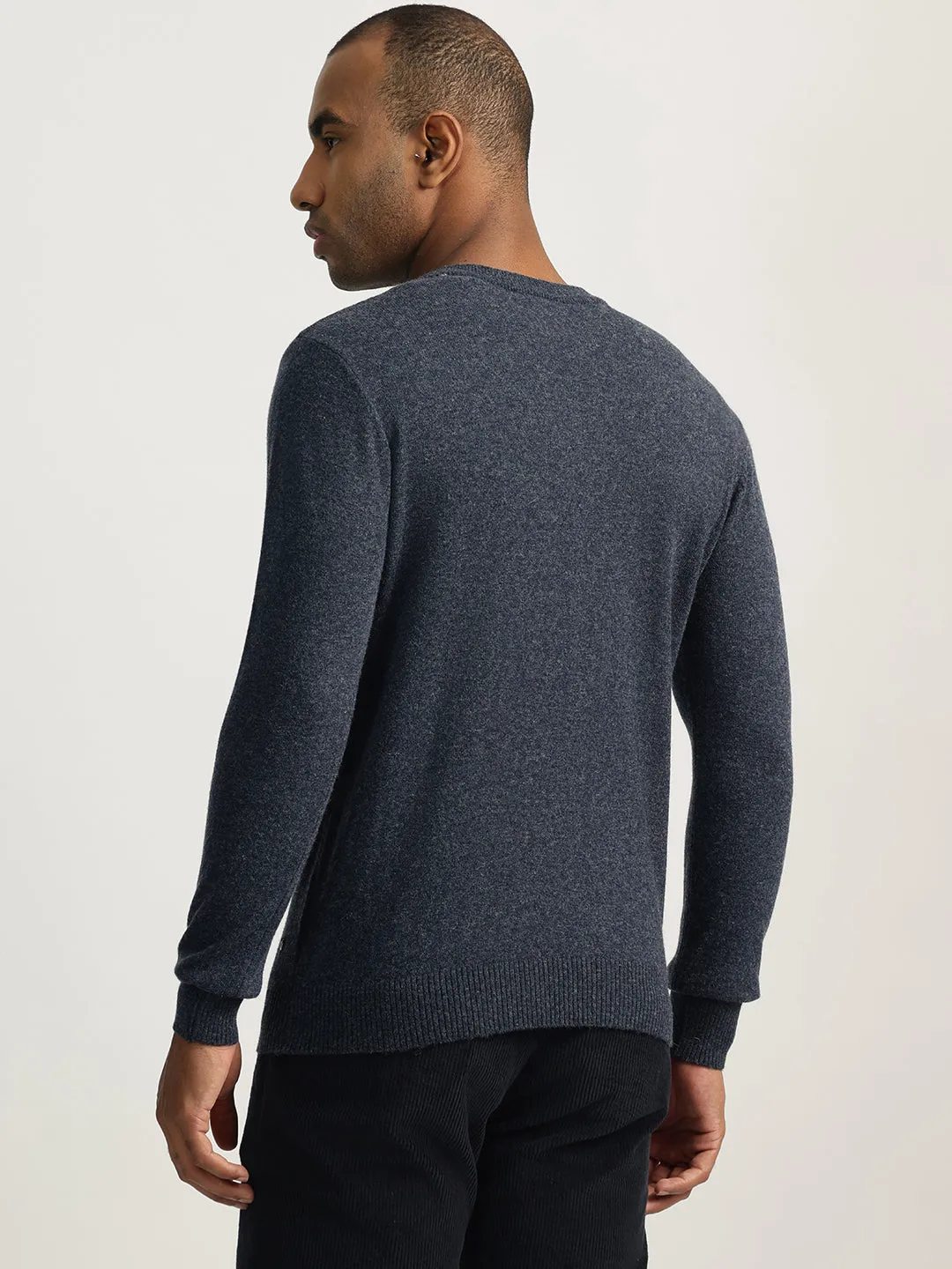 Iconic Men Blue Solid Round Neck Full Sleeves Sweater