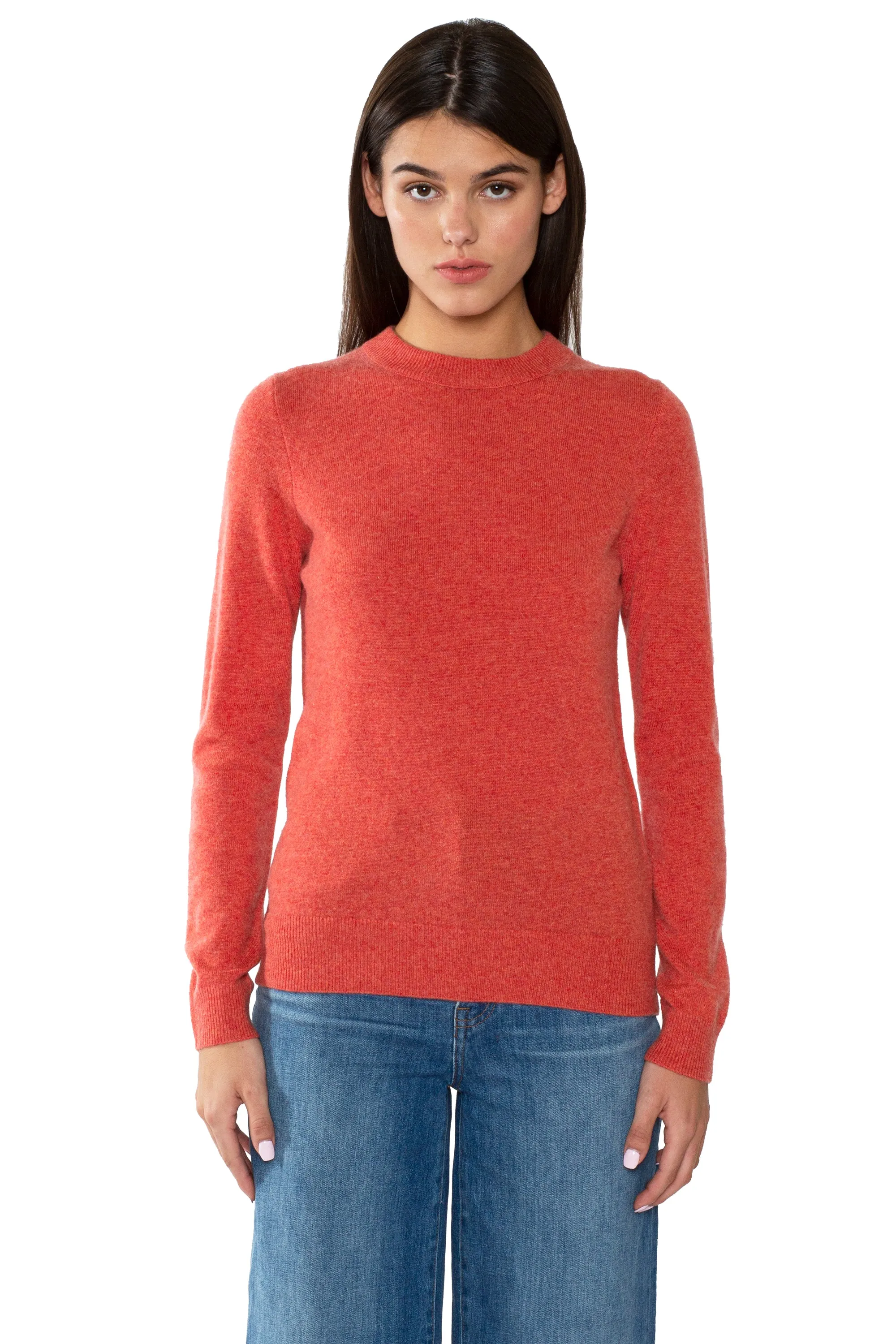 JENNIE LIU Women's 100% Pure Cashmere Long Sleeve Crew Neck Sweater