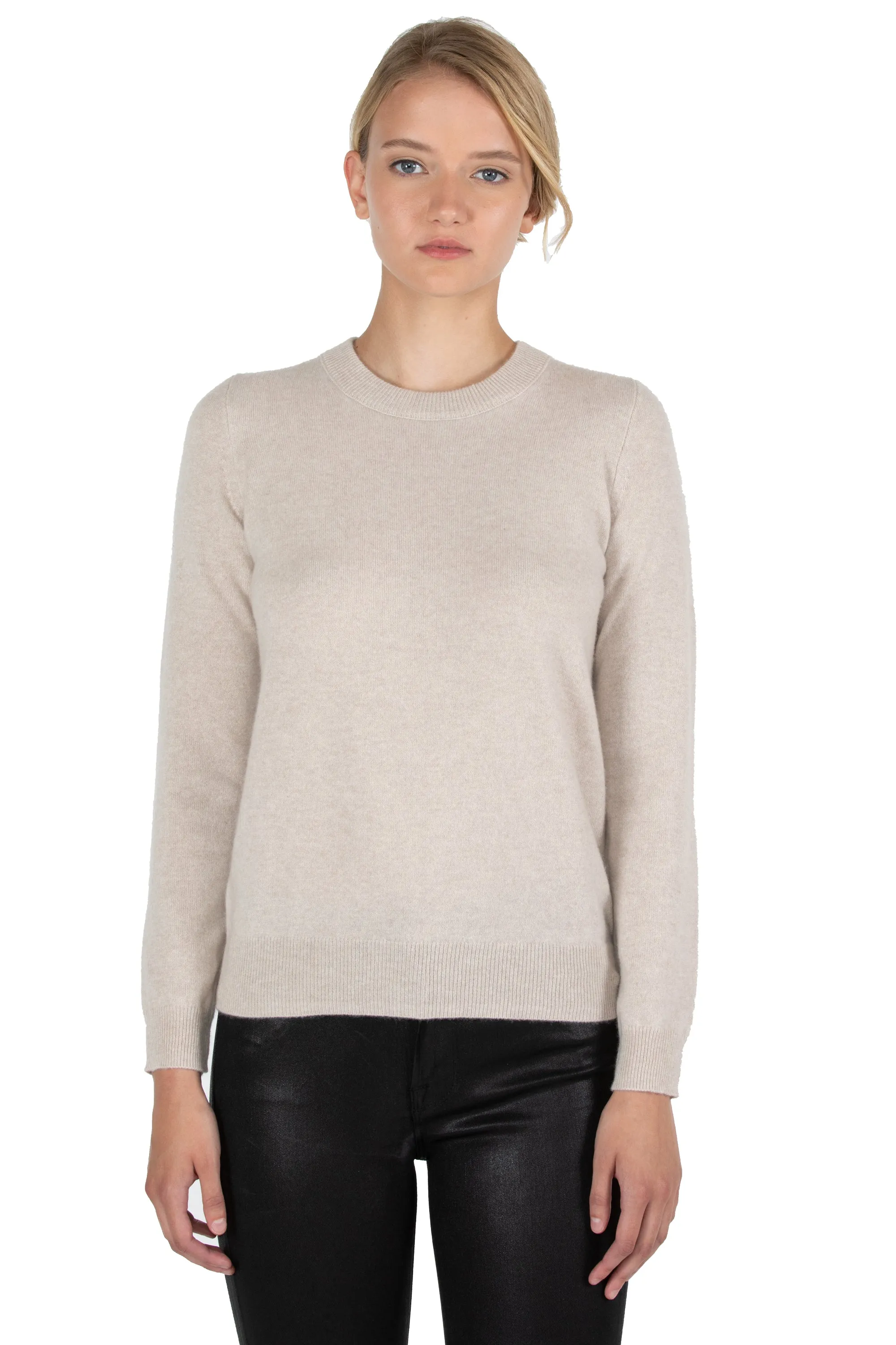 JENNIE LIU Women's 100% Pure Cashmere Long Sleeve Crew Neck Sweater