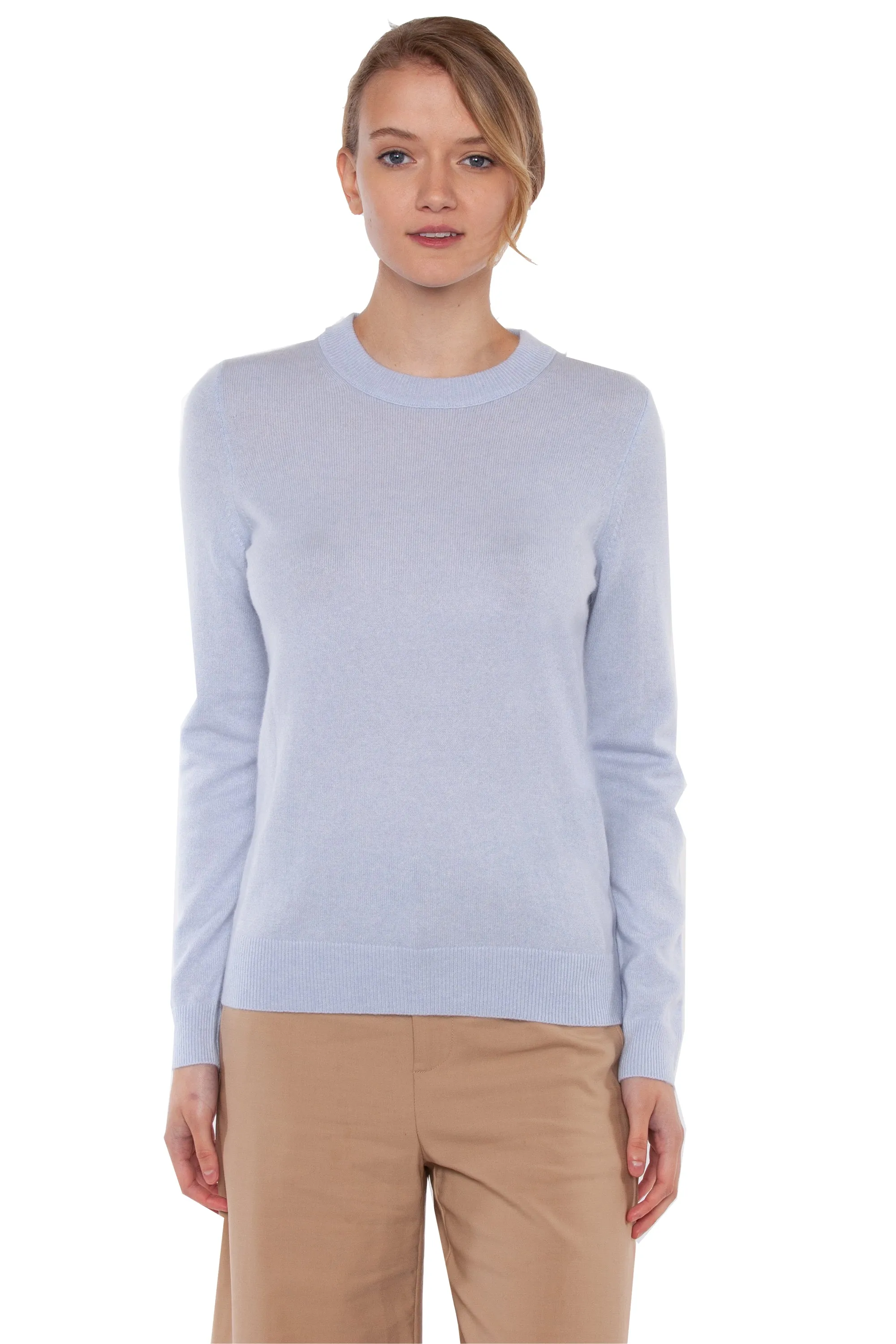 JENNIE LIU Women's 100% Pure Cashmere Long Sleeve Crew Neck Sweater