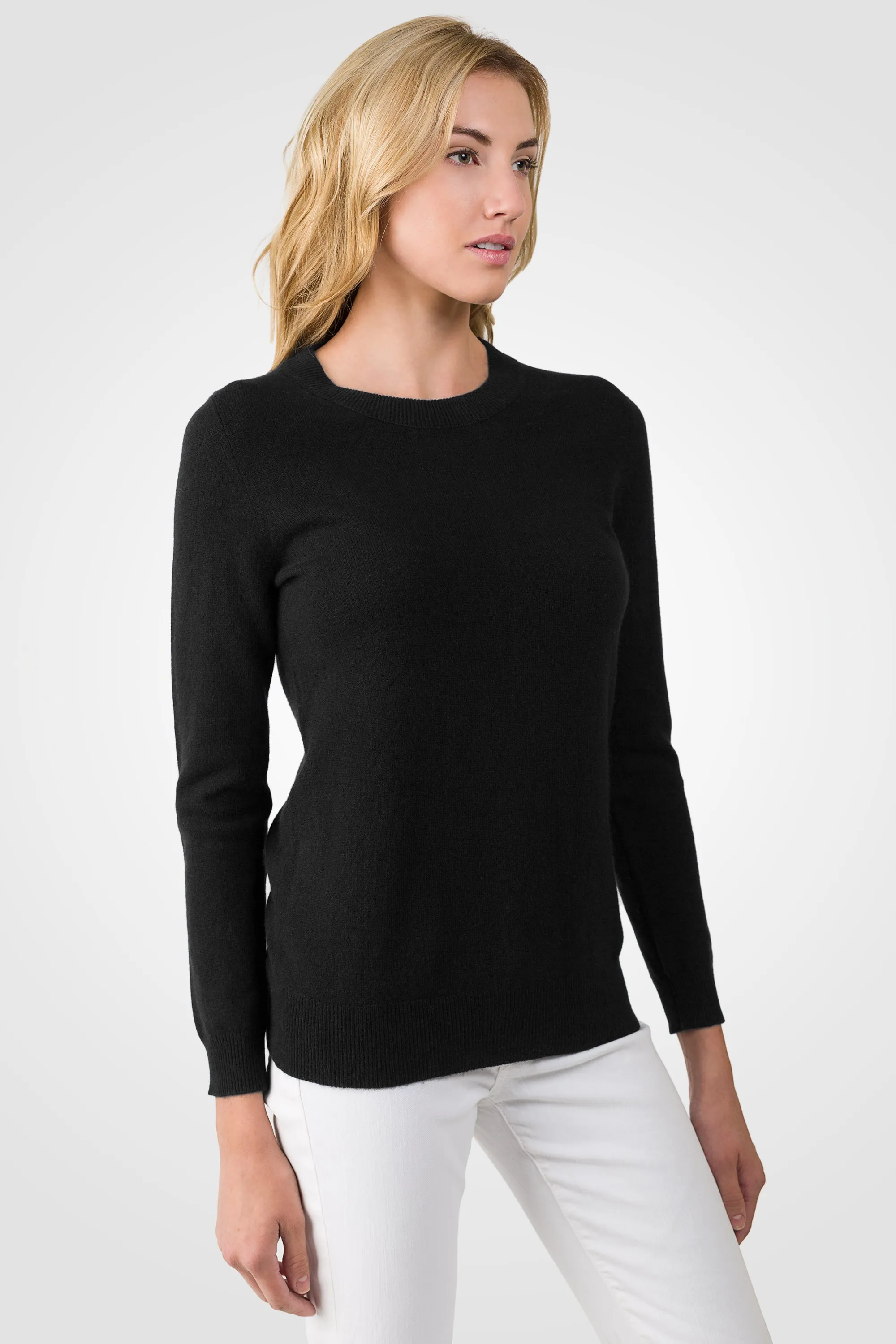 JENNIE LIU Women's 100% Pure Cashmere Long Sleeve Crew Neck Sweater