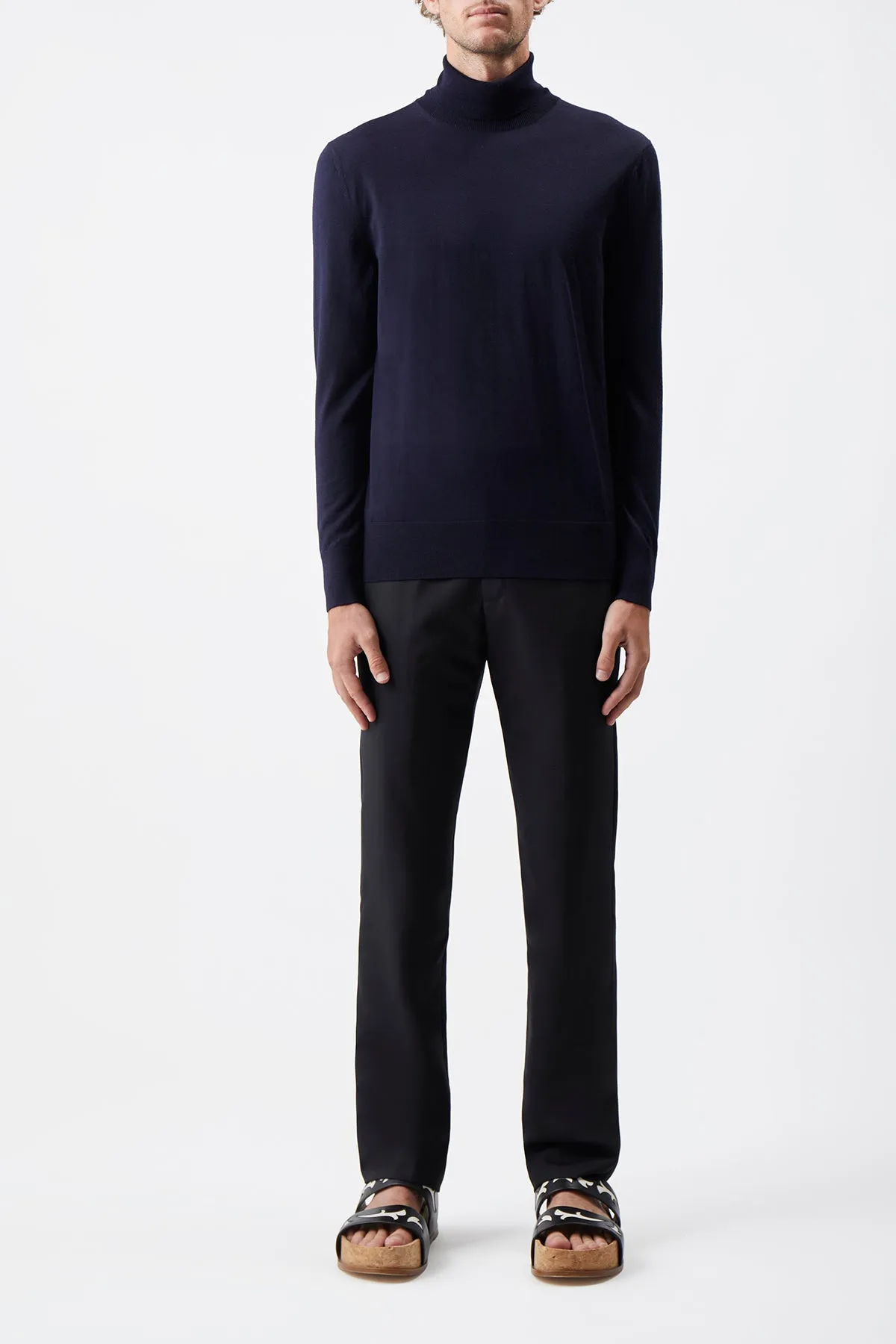 Jermaine Knit Turtleneck in Dark Navy Merino Wool