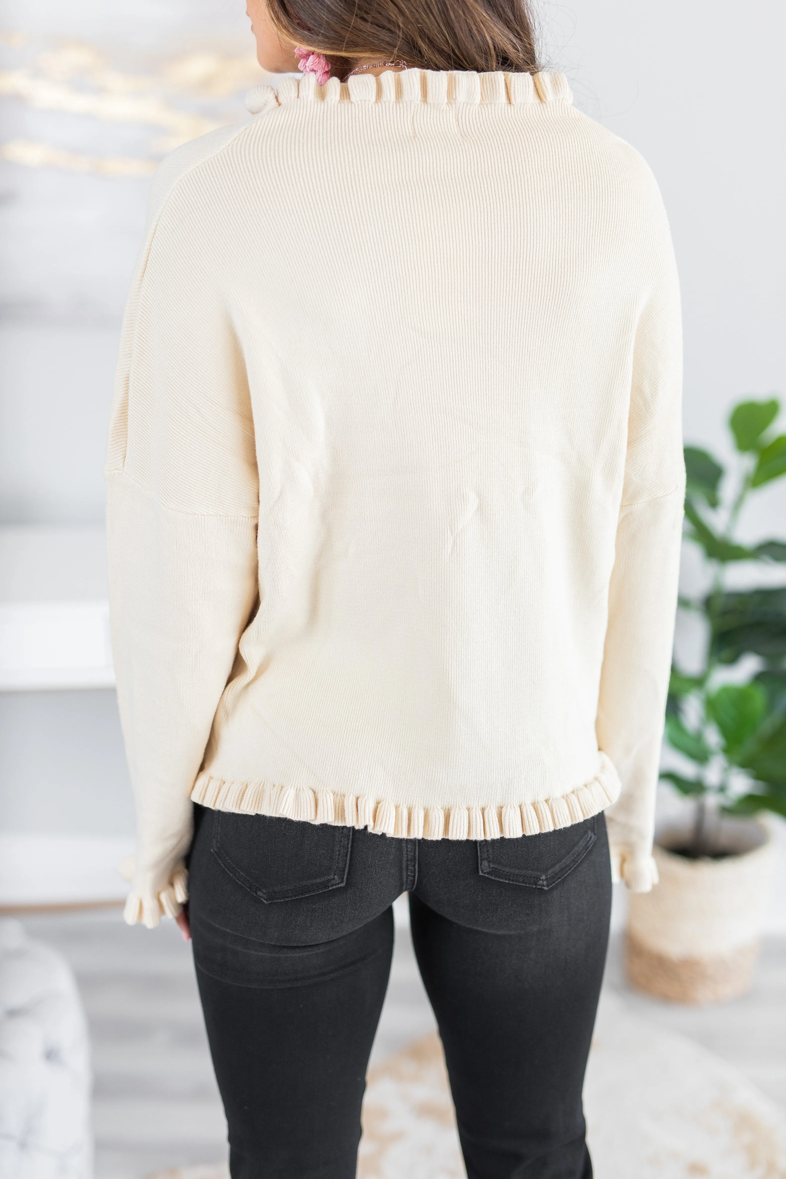 Just My Type Cream White Ruffled Sweater