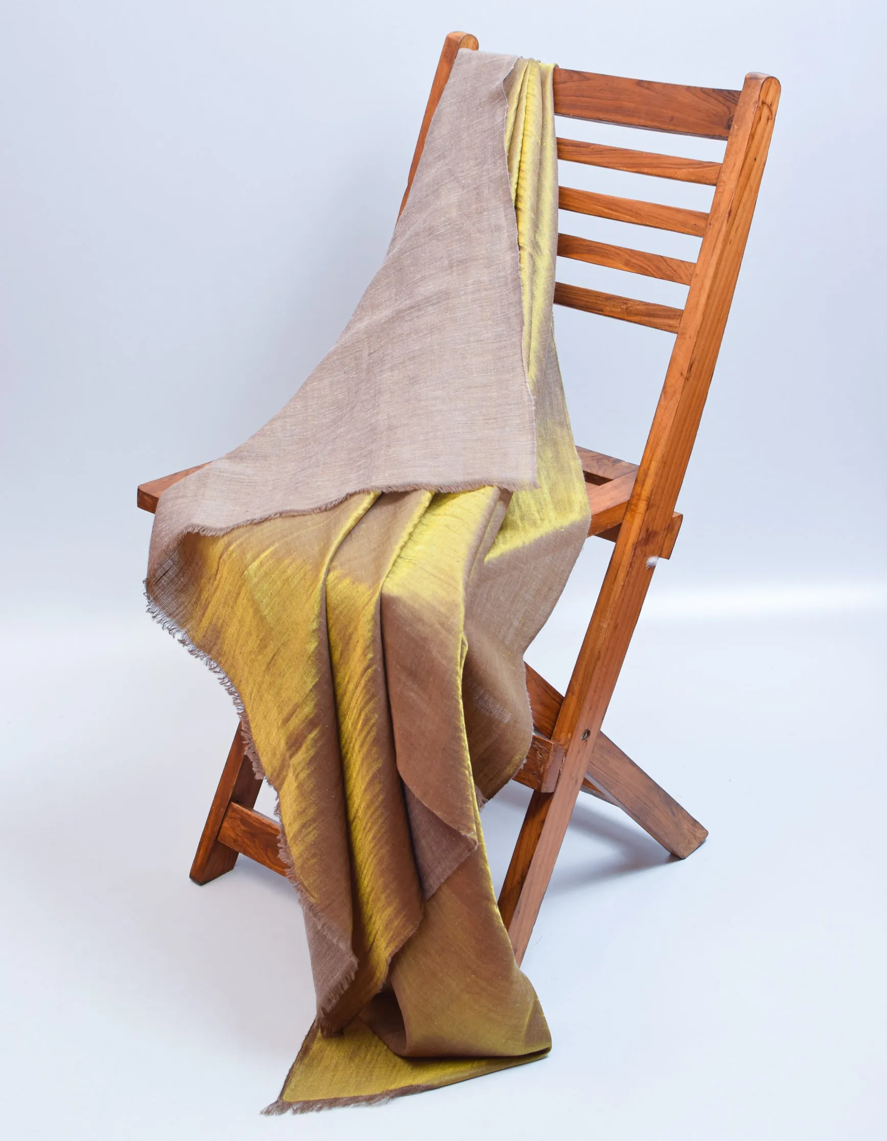 Khaki Gold Zari Handwoven Reversible Cashmere Pashmina Shawl