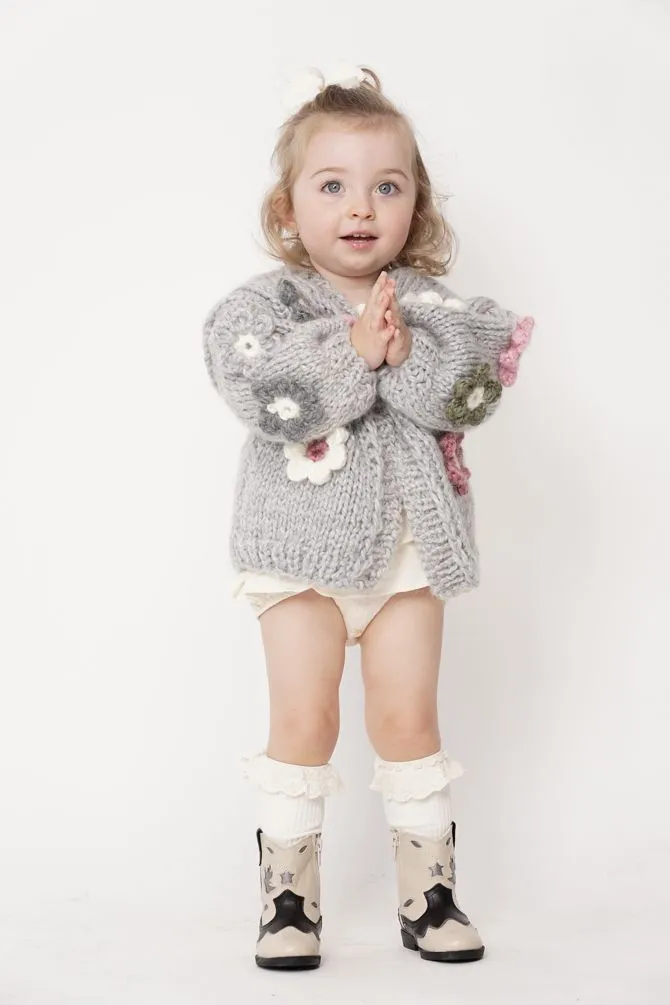 Kids' Petit Handmade Flower Sweater Grey