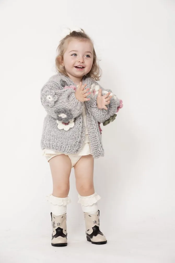 Kids' Petit Handmade Flower Sweater Grey