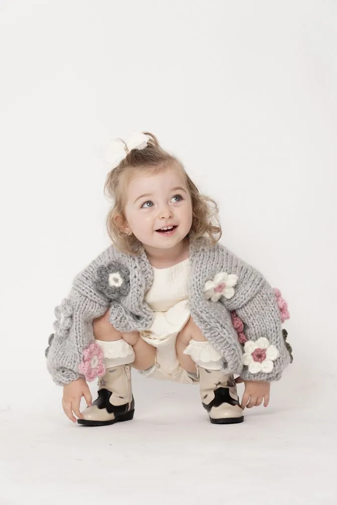 Kids' Petit Handmade Flower Sweater Grey