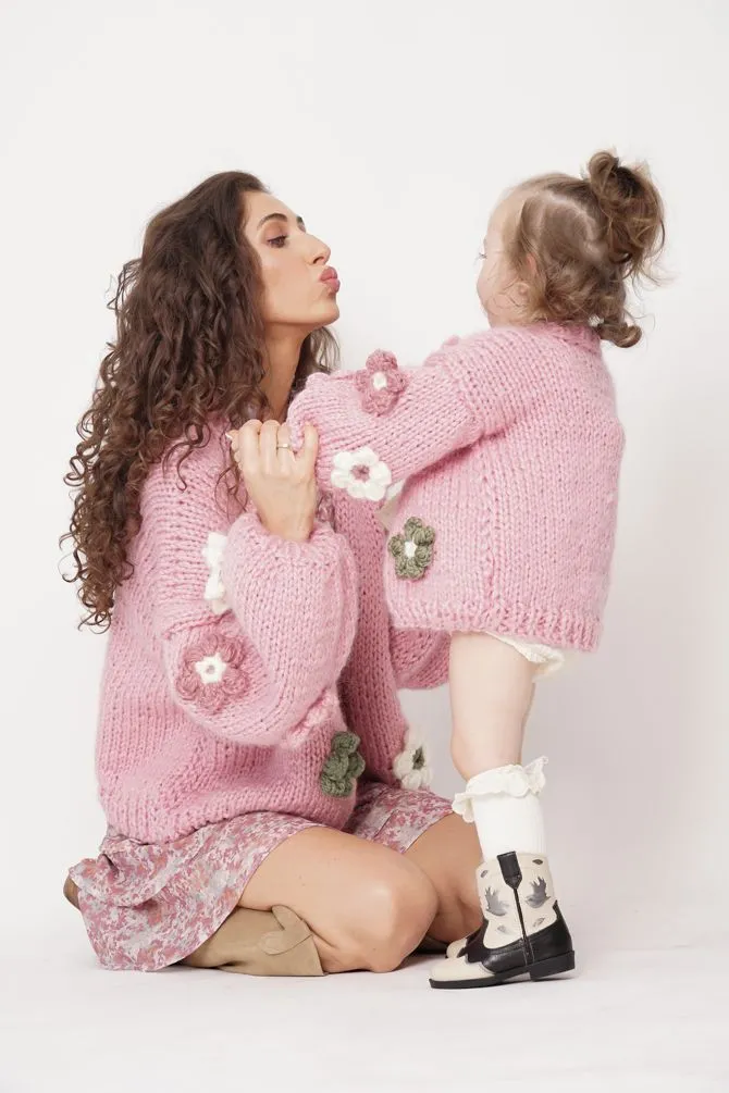 Kids' Petit Handmade Flower Sweater Pink