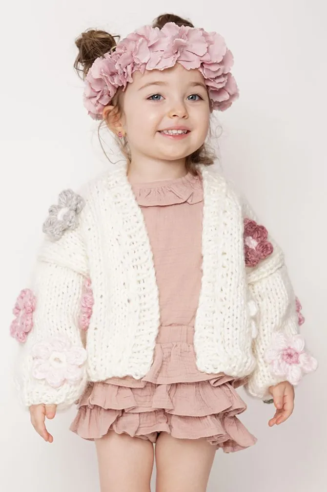 Kids' Petit Handmade Flower Sweater White