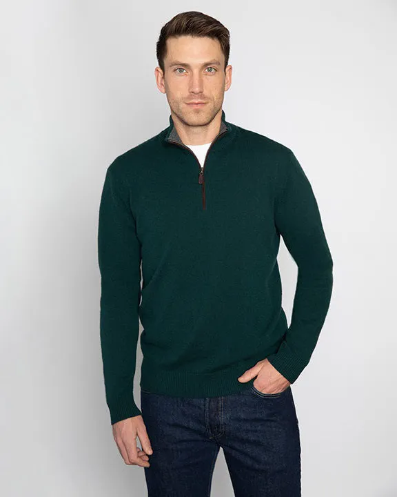 KINROSS CASHMERE - MENS CASHMERE SUEDE TRIM QUARTER ZIP MOCK