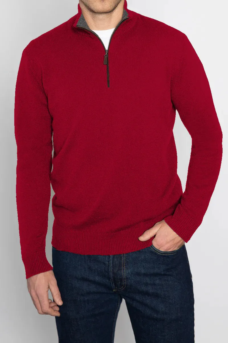 KINROSS CASHMERE - MENS CASHMERE SUEDE TRIM QUARTER ZIP MOCK