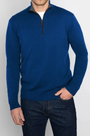 KINROSS CASHMERE - MENS CASHMERE SUEDE TRIM QUARTER ZIP MOCK