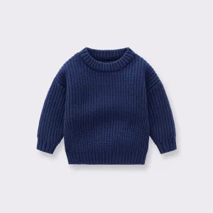 Knit Pullover Sweater in Dark Blue