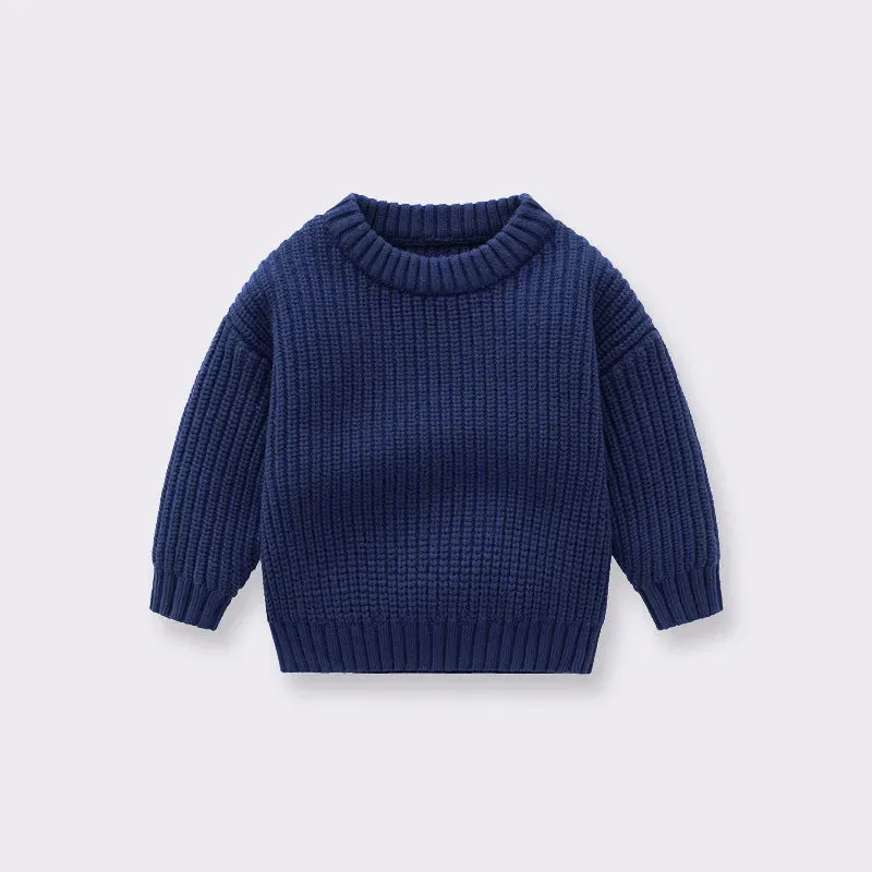 Knit Pullover Sweater in Dark Blue