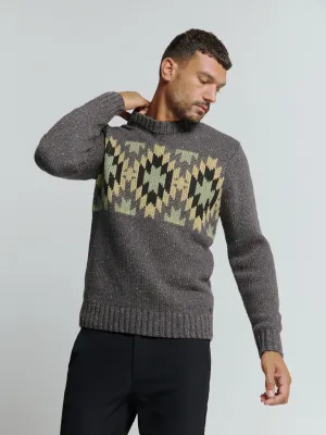 Knit with Ribbed Collar and Jacquard Pattern: Aztec Print and Silk for a Unique Style | Dark Grey