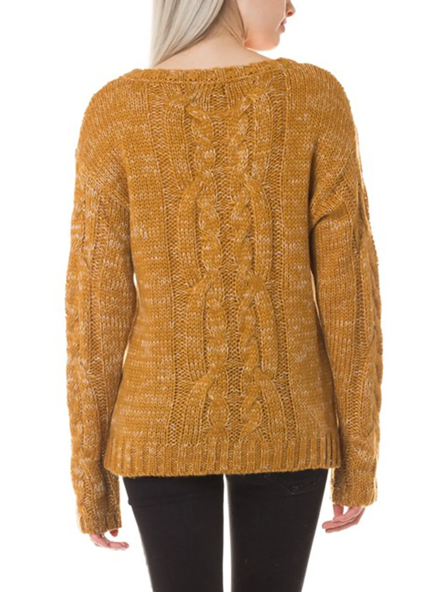 KOGMO Womens Basic Round Neck Cable Knit Sweater