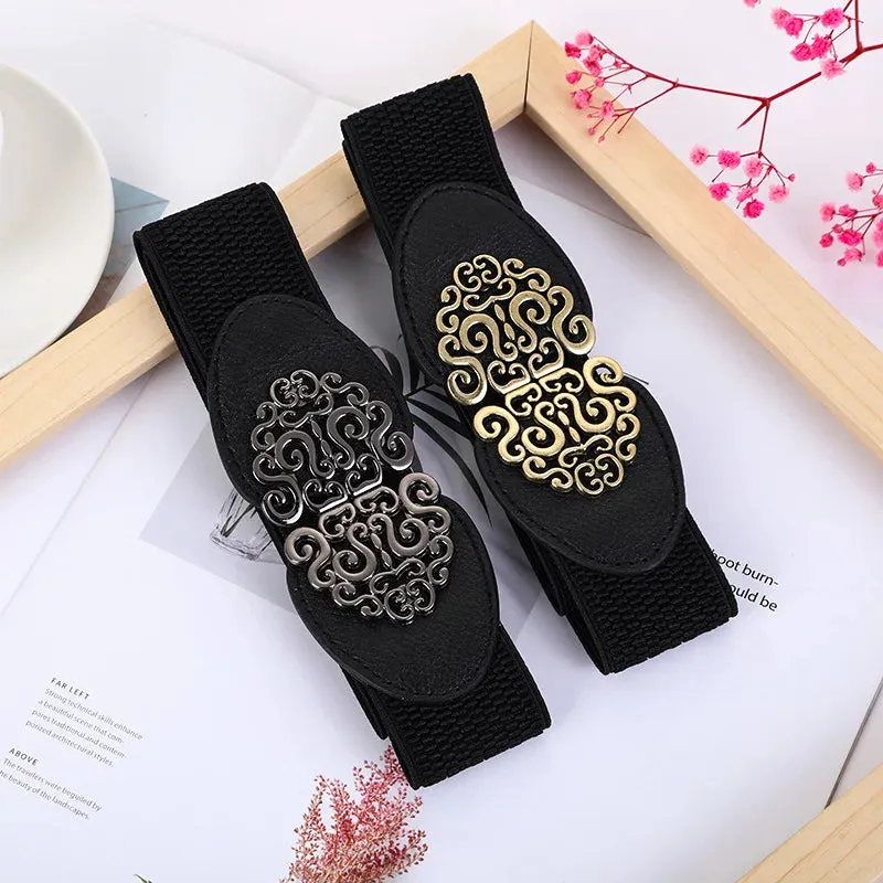 Korean Fashion Ladies Decorated Elastic Wide Belt Buckle Dress Sweater Sweater Waist Belt for Woman