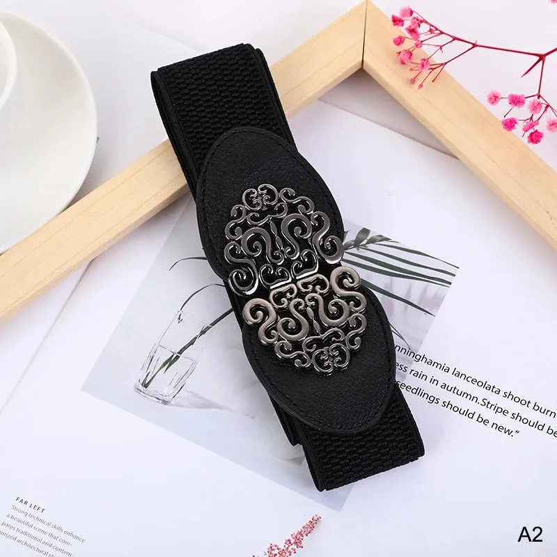 Korean Fashion Ladies Decorated Elastic Wide Belt Buckle Dress Sweater Sweater Waist Belt for Woman