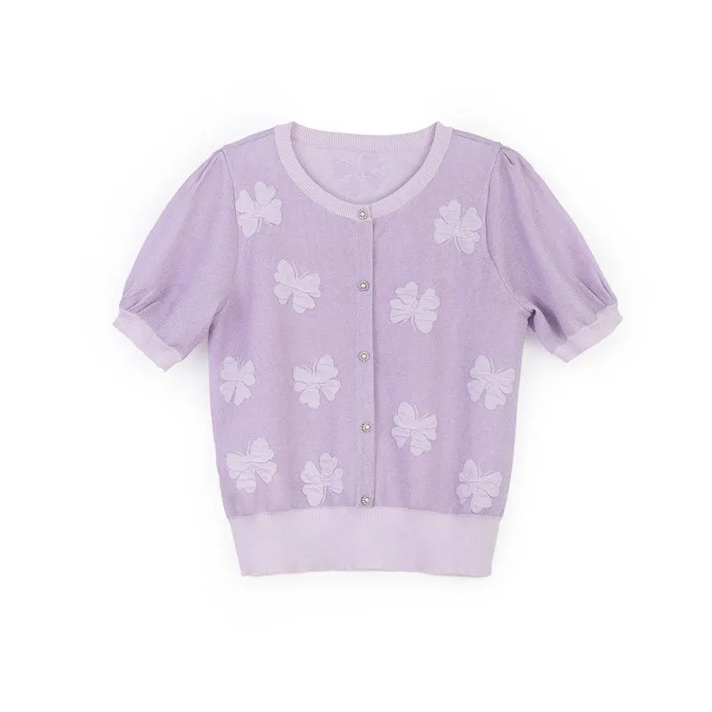 Lavender Butterfly Puff Sleeve T-shirt