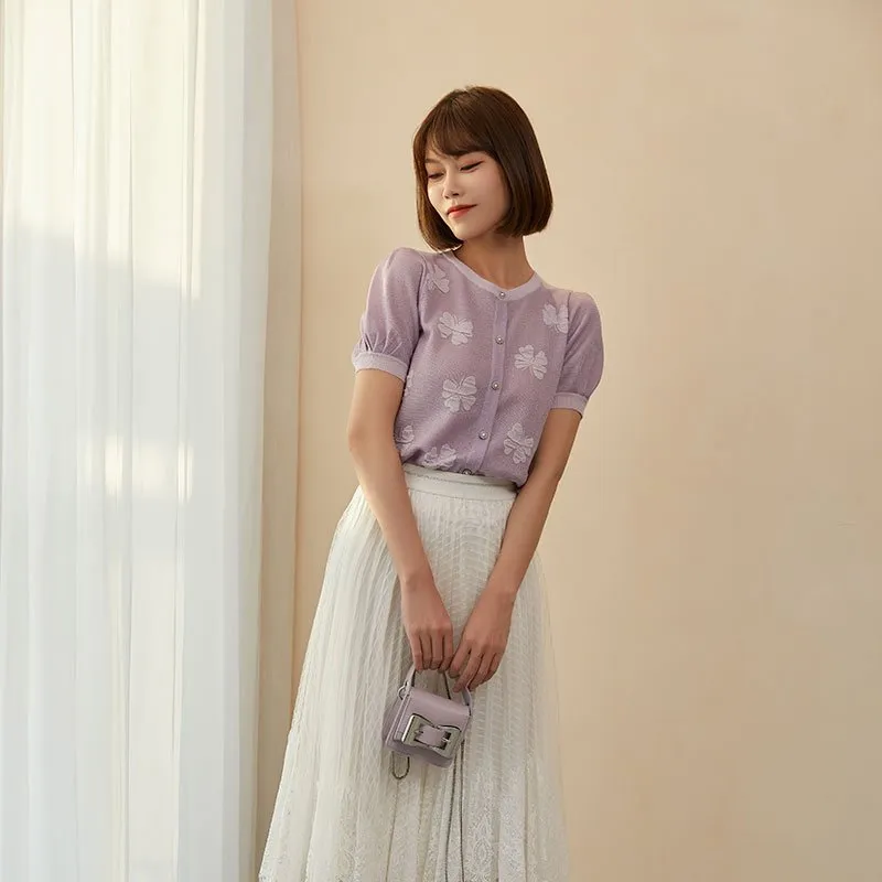 Lavender Butterfly Puff Sleeve T-shirt